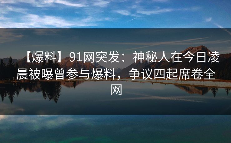 【爆料】91网突发：神秘人在今日凌晨被曝曾参与爆料，争议四起席卷全网